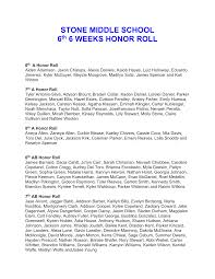 STONE MIDDLE SCHOOL 6th 6 WEEKS HONOR ROLL