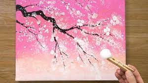 Start with the darker shade first, then add the lighter pink. Cherry Blossom Tree Under Pink Sky Cotton Painting Technique 469 Cherry Blossom Painting Cherry Blossom Painting Acrylic Cherry Blossom Art