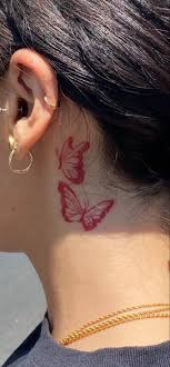 Butterfly Tattoo Neck Tattoos Women Behind Ear Tattoos Red Ink Tattoos