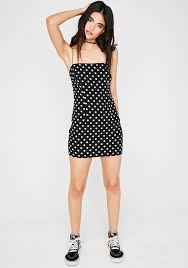 Black And White Polka Dot Bodycon Dress Good Luck Charm Mini Dress Polka Dot Mini Dresses Black Bodycon Dress Lil Black Dress