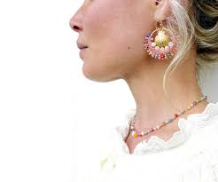 Multicolor Choker Necklace with Millefiori Glass Pink Opal Rivers Perles and Gold Filed 14K Chain
