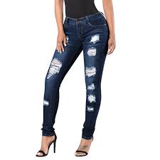 Taille de hauteur classique et braguette zippée. Jean Dechire En Denim Bleu Fonce Pour Femmes Pantalon Elastique Taille Haute Slim Grande Taille Vetements Feminins Aliexpress