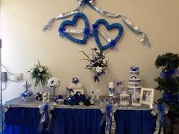 Royal Blue Silver And White Bows Candle Embellishments Baskets Halo Centerpi Blue Wedding Centerpieces White Wedding Decorations Blue Wedding Decorations
