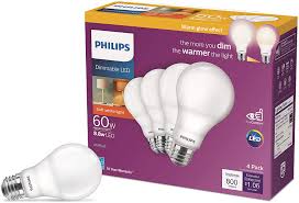 Phillips Led 548396 Dimmable A19 Light Bulb With Warm Glow Effect 800 Lumen 2200 2700 Kelvin 8 8 Watt 60 Watt Equivalent E26 Base Frosted Soft White 4 Pack Title 20 Compliant Amazon Com