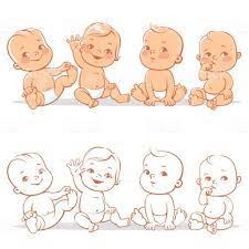 Cute Little Babies In Diaper Sitting Together Happy Children Girls Baby Cartoon Drawing Baby Drawing Baby Sketch