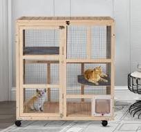Poulie et cage à chat respirante pour chats Grand parc en bois détachable  pour intérieur et extérieur