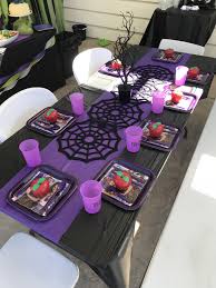 Birthday Party Table Decorations Diy Descendants Theme Table Descendants Party Ideas Birthdays Birthday Halloween Party Disney Descendants Party