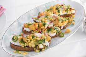 Peach Corn And Burrata Bruschetta Giadzy Recipe Food Network Recipes Giada Recipes Food