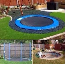 Use The Hole From An Above Ground Pool To Make A Ground Level Trampoline Backyard Sunken Trampoline Backyard Fun