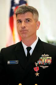 Senior Chief Cryptologic Technician (Technical) Anthony J. Grohs speaks  after being awarded the Bronze Star medal for his support of the global war 