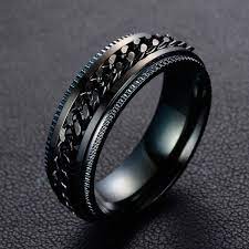 Fashion Men Black Rings Chain Spinner Ring Stainless Steel Wedding Band Male Jewelry Wish Blue Stone Ring Stainless Steel Wedding Bands Black Rings