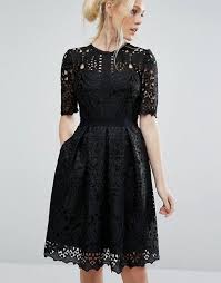 Ted Baker Ted Baker Engineered Black Lace Dress With Full Skirt At Asos Lace Dress Casual Dress Outfits Black Dress Outfit Casual