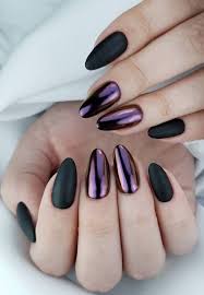 Almond Black Acrylic Nail Designs Black And Purple Nails Almond Acrylic Nail Short Almond Nails Summer Nails De Acrylic Almond Almond Acrylic Nails Purple Nails Black And Purple Nails