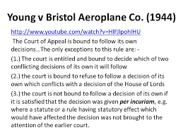 Young v bristol aeroplane company. Judicial Precedent The Doctrine Of Precedent The Hierarchy Of The Courts Stare Decisis Ratio Decidendi And Obiter Dicta Law Reporting The Operation Ppt Download
