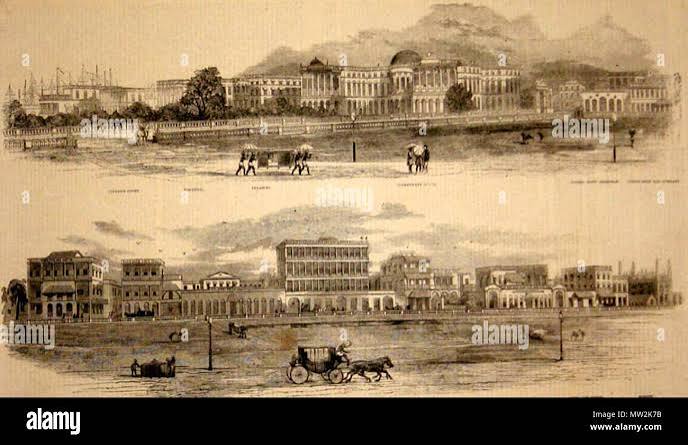 View of the Esplanade, Calcutta, taken from the foot of the Ochterlony Monument, from a drawing by Major T. J Ryves,' from the Illustrated London News, 1859 . 1859. Major T.
