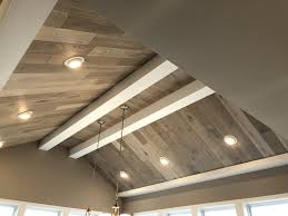 Custom Ceiling With Engineered Hardwood Installed And Painted Beams Painted Beams Ceiling Beams