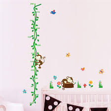 Cartoon Sleeping Monkeys Tree Birds Flower Height Measure Wall Stickers For Kids Rooms Height Chart Nursery Bedroom Decor