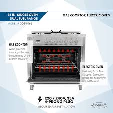Only about half the homes in the u.s. Buy Cosmo F965 36 In Dual Fuel Range With 5 Gas Burners Electric Convection Oven With 3 8 Cu Ft Capacity 8 Functions Black Porcelain Interior In Stainless Steel Online In Vietnam B01m8il2pz