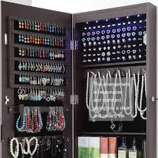 Aoou jewelry organizer jewelry cabinet,wall mounted jewelry organizer with mirror, full length mirror,large capacity dressing ma. Gissar Full Length Mirror Jewelry Cabinet 6 Leds Armoire Wall Mounted Over The Door Hanging Organizer Storage With Lights Lockable White 56 00