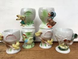 Vintage Egg Cups Easter Spring Ceramic Egg Holder Hard Boiled Egg Cups Set Of 6 In 2020 Vintage Egg Cups Ceramic Egg Cups Ceramic Egg Holder