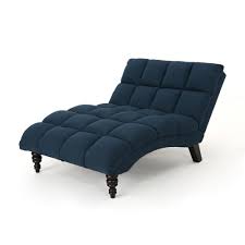 Kaniel Navy Blue And Dark Espresso Tufted Double Chaise Lounge 42323 The Home Depot Chaise Lounge Double Chaise Lounge Upholstered Chaise