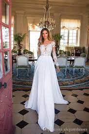 Discountsheer Long Sleeves Lace Appliques Chiffon A Line Wedding Dresses 2021 Split Side Garden Bridal Gowns Custom Online Vestidos De Novia From Elegantdresses Long Sleeve Wedding Dress Lace Lace Applique Wedding