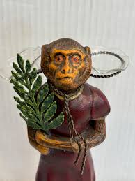 1960s Figural Monkey Rosey Flower Holder