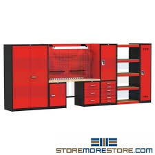 Workbenches with a cabinet are the perfect choice for both industrial and commercial applications because they are built to withstand everyday use in some of the toughest warehouse environments. High End Modular Workbench With Storage Drawers Cabinets Red Black Lockers Metal Lockers 10 51 00 10 51 13 10 51 13 13