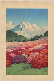 View Of An Azalea Garden From Mount Fuji By Hasui Kawase Original Japanese Woodblock Print Series Title Collection Japanese Painting Art Japanese Art