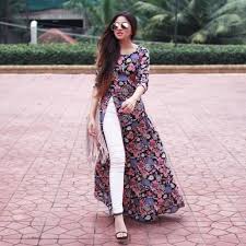 Floral Open Dress With White Jeans Mix And Match Summer Casual Wear Just Trendy Girls Long Kurti Designs Stylish Dresses Fashion
