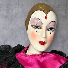 16" SILVESTRI French Style Porcelain Pierrot Doll Clown Gigi Hand Painted  Charles A. Berry For Balos