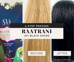 With a variety of shades for both bleached and natural hair, this is the dye to use if you're looking for an alternative shade. Sva ð—œð—¡ð—§ð—¥ð—¢ð——ð—¨ð—–ð—œð—¡ð—š Sva Hair Dye Kit Raatrani Shade Jet Black 2 Step Process Raatrani Is 100 Plant Based Hair Dye Combination To Achieve The Darkest Stain Or Jet Black Hair