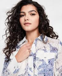 Guess Adelaide Long-sleeve Tie-hem Shirt in Blue