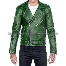 Mens Cafe Racer Brando Biker Green Motorcycle Leather Jacket Sport Jacket Men Motorcycle Jacket Women Leather Jacket