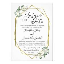 Unsave The Dates Wedding Date Change Greenery Gold Invitation Zazzle Com In 2020 Minimalist Wedding Invitations Gold Invitations Gold Bridal Showers