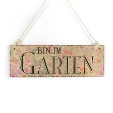 Nähe, stricke und vor mich hintüftel. Holzschild Bin Im Garten Wall Art De
