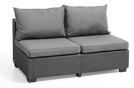 Keter Sapporo All Weather Modular Outdoor 2 Seater Patio Sofa Loveseat With Cushions In A Resin Plast Gray Patio Furniture Patio Loveseat Resin Patio Furniture