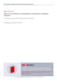 Pdf Study On The Influence Of Antioxidants On Transformer