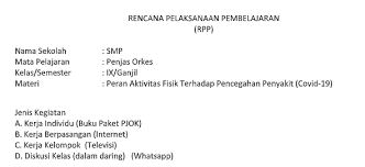 Rpp 1 (satu) lembar merupakan sebuah terobosan baru yang pemerintah. Rpp Daring Penjas Kelas 9 Semester Ganjil Kurikulum 2013 Tahun Pelajaran 2020 2021 Didno76 Com