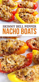 Skinny Bell Pepper Nacho Boats Healthy Snack Recipes Recipe Stuffed Peppers Stuffed Bell Peppers Recipes