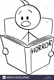 Vektor Cartoon Strichmannchen Zeichnen Konzeptionelle Darstellung Der Angstliche Mensch Lesen Scary Horror Buch Stock Vektorgrafik Alamy