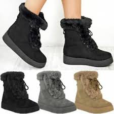 Details About Womens Ladies Winter Ankle Boots Fur Fleece Lining Snow Ski Flatforms Shoe Size