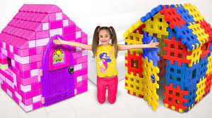 Sasha plays with Colored Toy Blocks and builds Playhouse for Princess -  YouTube