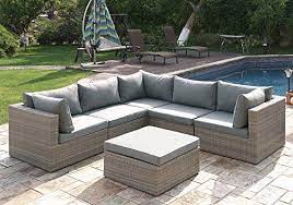 1perfectchoice 6 Pcs Outdoor Patio Pool Lshaped Sectional Sofa Set Ottoman Tan Rattan Wicker For More Information Patio Sofa Set Patio Sectional Patio Sofa