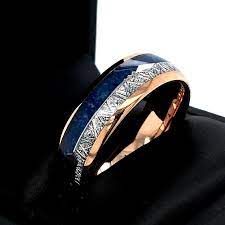Mens Wedding Bands Blue Agate Meteorite Inlay Rose Gold Etsy In 2020 Mens Wedding Bands Blue Mens Wedding Bands Rose Engagement Ring