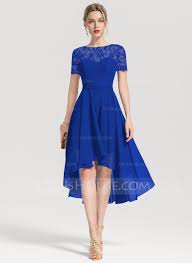 Us 102 00 A Line Scoop Neck Asymmetrical Chiffon Cocktail Dress Jj S House Asymmetrical Dress Formal Lace Dress Styles Dresses