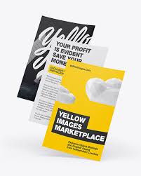 Download Three A4 Papers Mockup In Stationery Mockups On Yellow Images Object Mockups PSD Mockup Templates