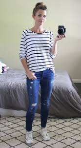 Black And White Striped Shirt With Jeans What I Wore How To Wear White Converse Adidas Superstar Outfit Superstar Outfit