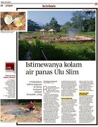 Kolam air panas ini memang unik kerana sejarahnya berlainan antara kolam air panas yang lain. Istimewanya Kolam Air Panas Ulu Slim Klik