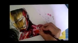 Iron man face drawing with colour. Drawing Realistic Iron Man In Colored Pencils Time Lapse Youtube